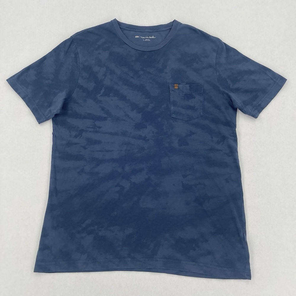 Travis Mathew T-Shirt Men's L Blue Tie Die Chest Pocket Minimalist Casual